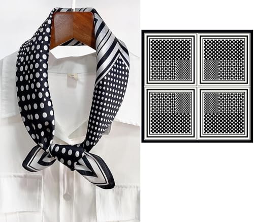FONYVE 100% Mulberry Silk Scarfs for Women-Lightweight Square Satin Head Scarf-Small Silk Hair Scarf for Sleeping 21"x21" - color: 17 Black Polka Dot