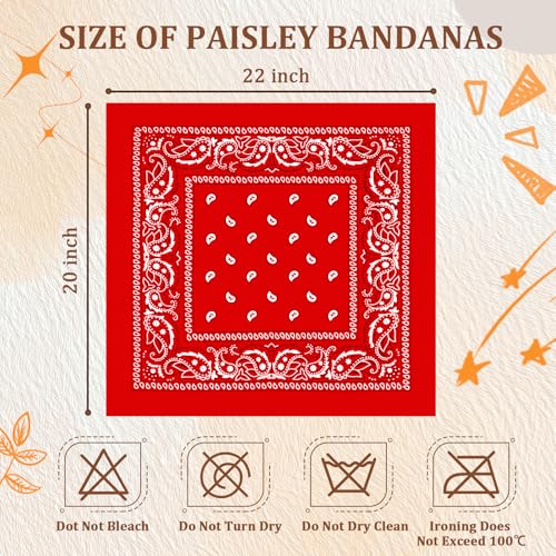 50 Pcs Bandanas Bulk Large Bandana Headband Paisley Cowboy Bandana Scarf Handkerchief for Women Men - color: Red
