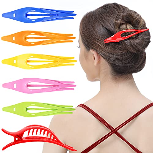 RC ROCHE 6 Pcs Flat French Claw Hair Clips For Women Thick Curly Hair Barrettes Duckbill Concord Side Slide Extra Hold Curved Eyelet Strong Hold Grip, Medium Rainbow Multicolor - color: Fresh