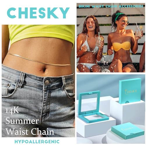 CHESKY 14K Gold Plated Silver Plated Waist Chain for Women, Layered Belly Belt Chains Beach Waist Beads Chain Waterproof Snake Cuban Body Chain Summer Jewelry Accessories for Women - style: snake-gd