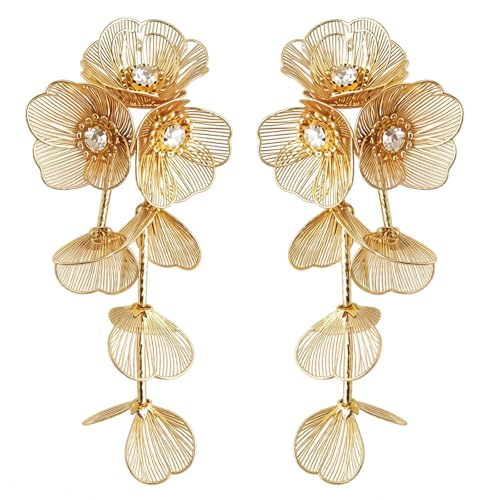 Gold Flower Earrings for Women Boho Orchid Earrings Floral Hoop Petal Earring Prom Wedding Jewelry - style: C:GOLD STYLE 2