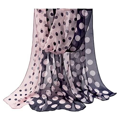 E-Clover Unique Fashion Women's Scarf Chiffon Sheer Scarves for Women Lightweight - color: Polka Dot-purplepink
