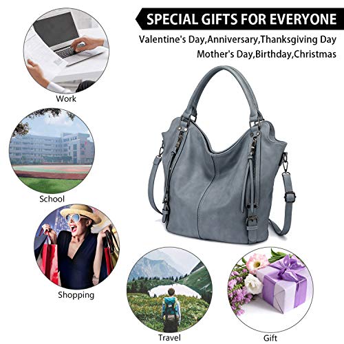 Tote Bag for Women PU Leather Shoulder Bags Fashion Hobo Bags Large Purse and Handbags with Adjustable Shoulder Strap - color: Light Blue