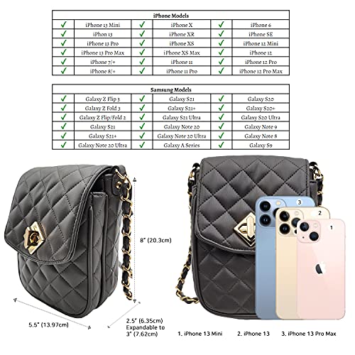 Phone Crossbody Bags for Women Small Vegan Leather Mini Shoulder Wallet Card Quilted Purse - color: B - Dark Grey & Gold