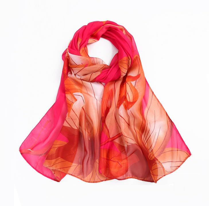Xyueanlo Women's Chiffon Scarf Lightweight Scarves Fashion Elegant Floral Print Scarfs Shawls - color: Flower Red