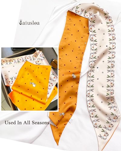 Purse Scarf For Handbags Head Scarves For Women's Hair Bags Scarfs Long Skinny Scarves Fashion Silky - color: A15-little Orange Rabbit