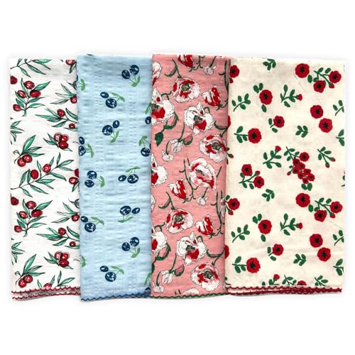 APIGANIZ 4Pcs 21"x21" Cotton Bandanas for Women, Super Soft Textured Fabric, Kerchief, Scarf for Women, Gift for Her - color: Set of 4 - Q01 - Flower Collection