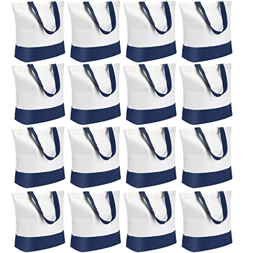 Reginary 16 Pack Canvas Tote Bags Set - Large Cotton Tote with Handle for Women's Kitchen & Grocery Use - DIY Gift - color: Navy Blue