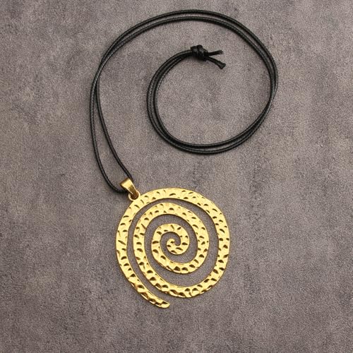 PU Leather Necklace Vintage Boho Style Multilayer Pendant Long Sweater Necklace Jewelry for Women Men with Adjustable Leather Cord - color: Gold Unique Round Leather Necklace