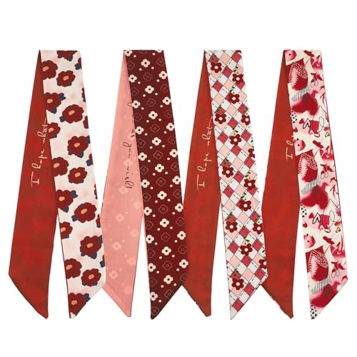 QIUTIMIY 4 Pack Purse Scarf Handbags Skinny Twill Hair Scarves Narrow Neck Scarf Band Women Fashion Accessories Bag Charms - color: Style 2-6