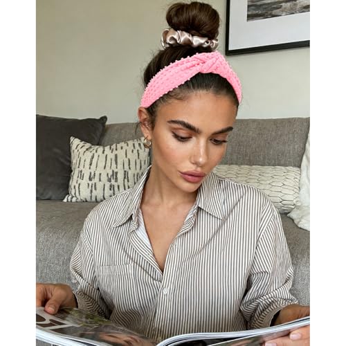 YISSION Pink Knotted Headband for Women - Wide Beaded Hair Hoop, Romantic Valentine's Day Hair Accessory for Daily Wear, Dating & Casual Outfits - color: Light Pink