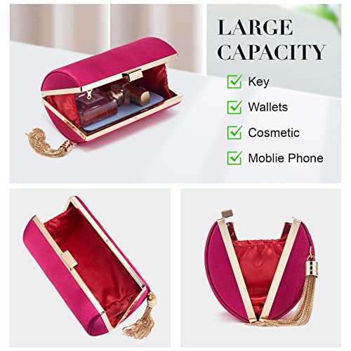 Women Clutch Bag Evening bag Fringed Evening Handbag,Lady Party Wedding Clutch Purse Chain Shoulder Cross Body Bag - color: Rose Red