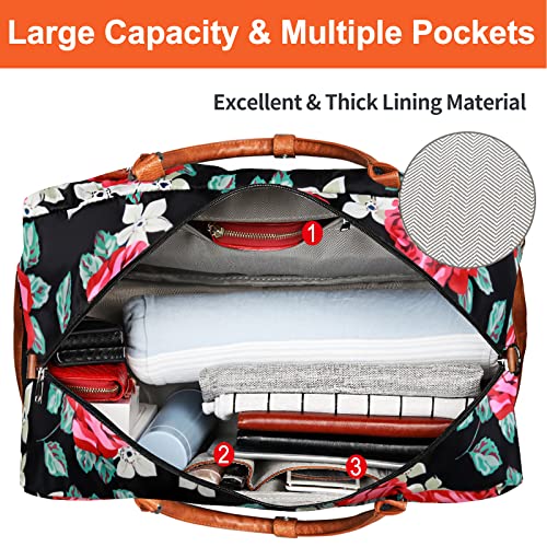 IBFUN Weekender Bags for Women, 21" Weekender Travel Bag, Travel Duffle Bag with Shoe Compartment Carry on Overnight Duffel Bag for Weekend Travel Business Trip, 3PCS - color: C1-Flower