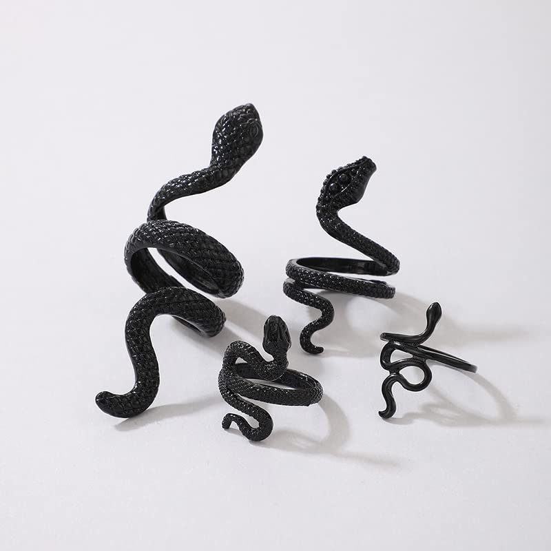 Snake Rings for Women Snake Ring Set Black Snakes Jewelry for Women Goth Gothic Rings Vintage Punk Knuckle Finger Thumb Ring Halloween Accessories - style: Style 2 - 1