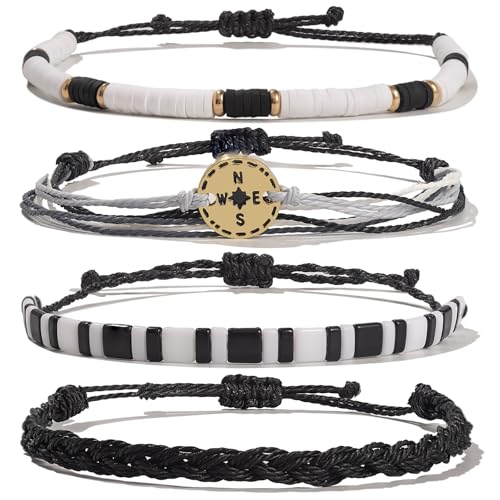 FANCY SHINY Boho Nautical Compass String Bracelets Beaded Clay Beads Bracelet Stackable Friendship Bracelets Summer Beach Outfits for Women Girls - color: Black