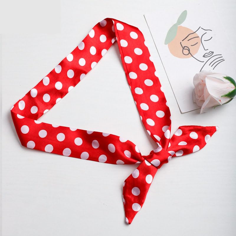 10 Pcs Long Thin Small Skinny Scarf Satin Neck Tie Ribbon Choker for Women Girls - color: Dot Red
