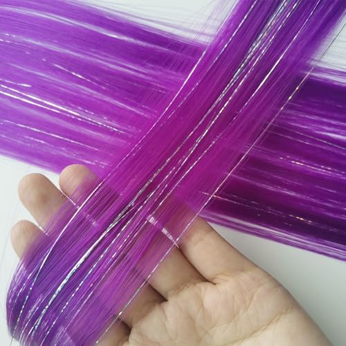 12pcs Clip in Purple Hair Extensions, 22 Inch Rainbow Hair with Silver Tinsels, Colorful Holiday Party Highlights for Women - color: Purple