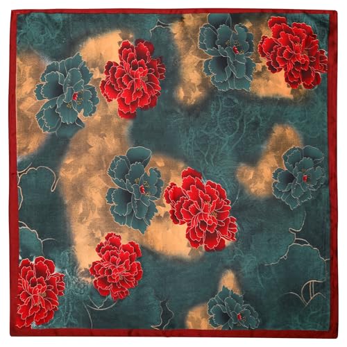 Stlvoll 27.5" Silk Neck Scarf of Women's Fashion Head Scarf Square Neck Satin Scarfs for Bag Hair Scarves Gift - color: Red/Green