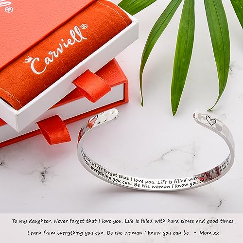 Carviell Bracelet - Gifts for Women – Inspirational, Friendship, Love, Mom, Daughter, Sister, Christian, Graduation, Memorial & Wedding Gifts – 100+ Phrases – Stainless Steel, Gift-Ready - style: DAUGHTER'S Gift - To my daughter. Never forget that ...can