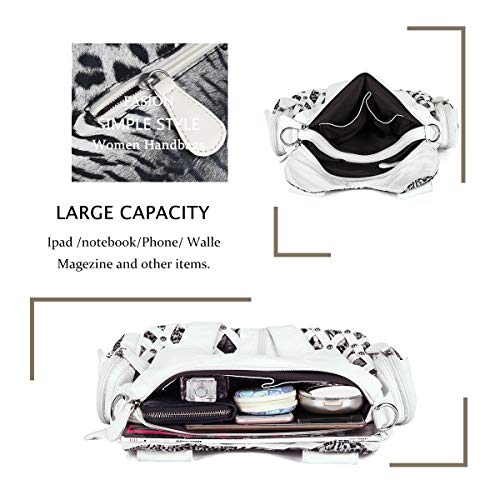 Angel Barcelo Purses for Women Large Shoulder Bag Soft Hobo Bags for Women - color: White Leopard
