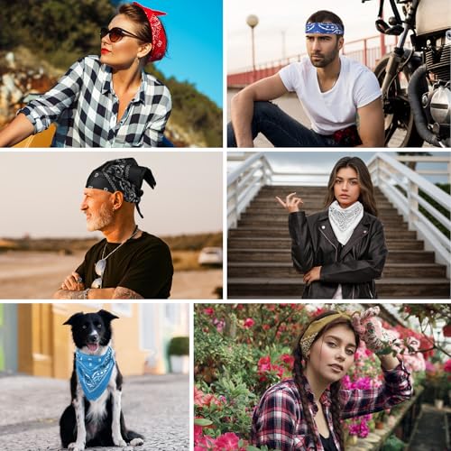 PLULON Bandanas for Men Women 4/12/24/30 Pack, Paisley Pattern Bandana Bulk Headbands Handkerchief Face Mask 100% Polyester - color: Black, Khaki, Coffee, White