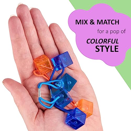 20pc Cube Ponytailers Assorted Ponytail Cubes Twin Bead Hair-Value-Fun | Elastics, Bright Multicolored Twin Hair Beads Bauble Hair Ties Ponytail Holders, Toddler Kids. Pack - color: Cube