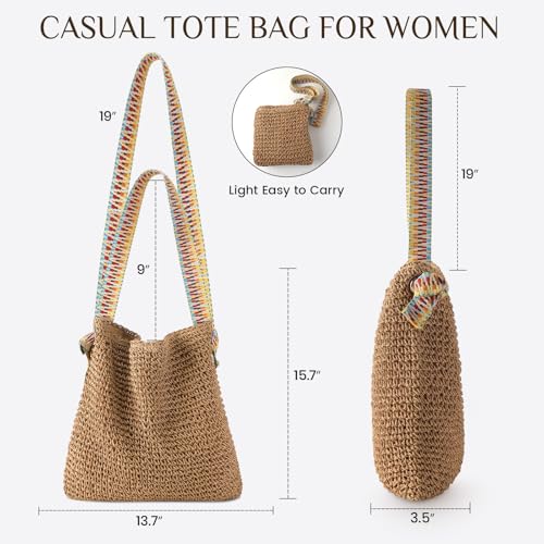 fauson Beach Bags for Women - Straw Bag Tote Bags Casual Boho Large Summer Crossbody Shoulder Handbags Purse - color: Multi