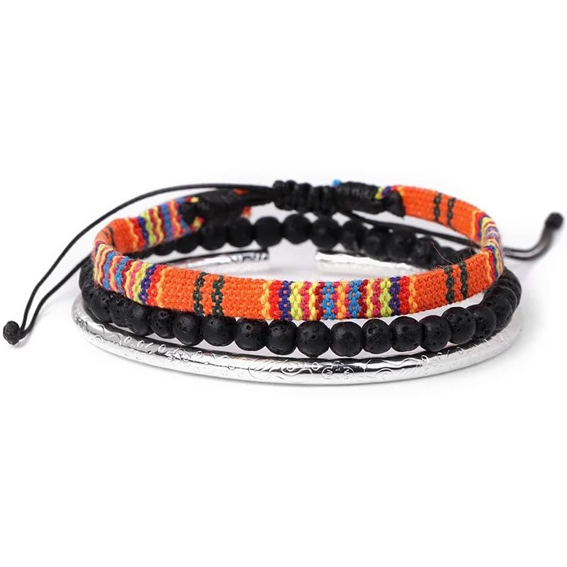 Hippie Necklaces For Women Men, Boho Woven Rope String Bracelets Handmade, Adjustable Braided Long Rope Charm Pendant, Peace Sign Bohemian Couple Bracelets Jewelry Keychain - color: hippie bracelets 648