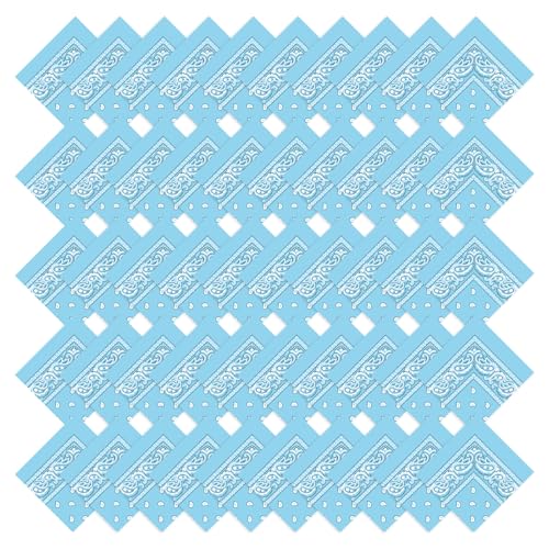 50 Pcs Bandanas Bulk Large Bandana Headband Paisley Cowboy Bandana Scarf Handkerchief for Women Men - color: Sky Blue