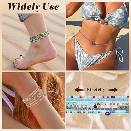 8PCS African Waist Bead Chains for Women Layered Belly Body Chain Handmade Plus Size Beaded Belly Chain Colorful Elastic Flower Butterfly Body Chains Summer Beach Bikini Body Jewelry 31-45in - style: Set C