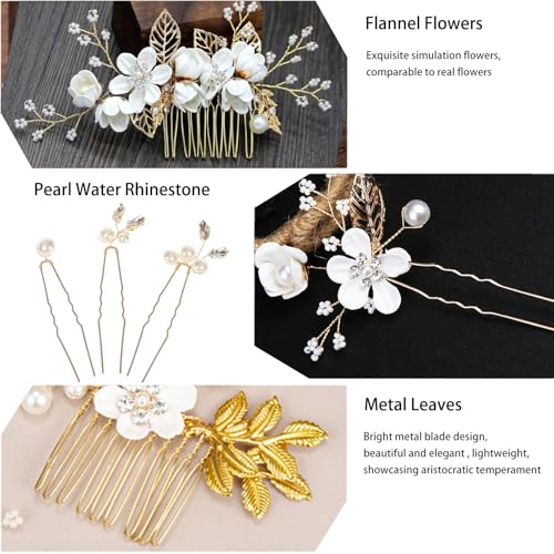 Floral Hair Clip Set - 10PCS Rose Gold & White Flower Hairs Accessories for Women, Vintage Bridesmaid Hairs Pins, Wedding Hair Comb, Mother of Bride, Prom, Victorian Hair Decorations - color: White