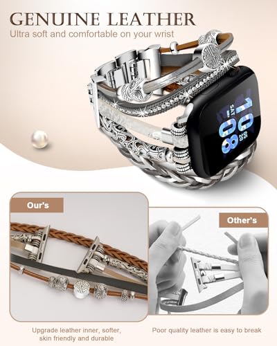 Boho Bracelet Compatible with Apple Watch Band 38mm Women, 40mm 41mm Bands for Apple Watch, Multilayer Leather Wrap Braided Strap for iWatch Series 11/10(42mm)/9/8/7/6/5/4/3/2/1/SE - color: A-Silver Gray, size: 42(series 11/10)/41/40/38mm