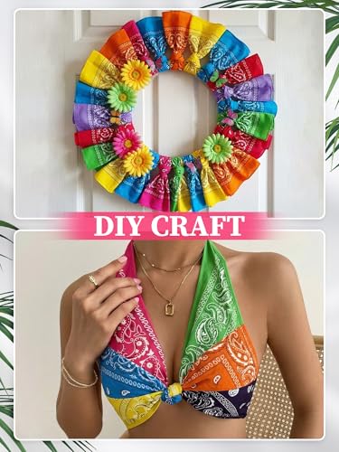 Unittype 48 Pieces Paisley Bandana Novelty Unisex Cowboy Headband Sports Bandannas Scarf Outdoor for Western Party Costume - color: Hot Pink,light Green,orange,neon Yellow,light Blue,dark Purple, style: Classic