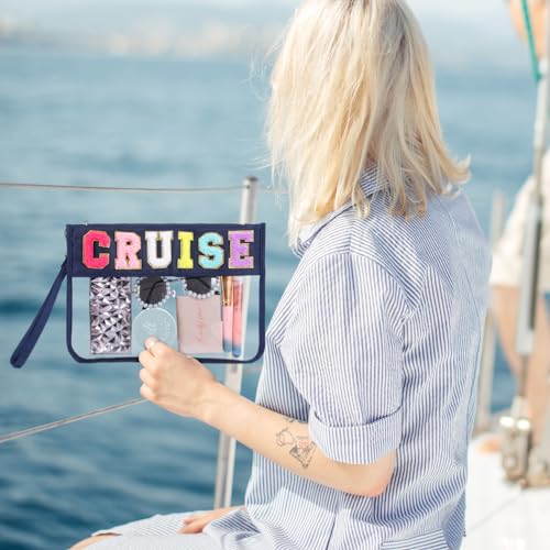 Hillban 2 Pcs Cruise Gifts Chenille Letter Bags Nautical Anchor Makeup Cosmetic Bags Sunscreen Clear Toiletry Travel Pouch Waterproof Purse Sailboat Cruise Survival Kit Portable Storage Organizer - style: Cruise Theme
