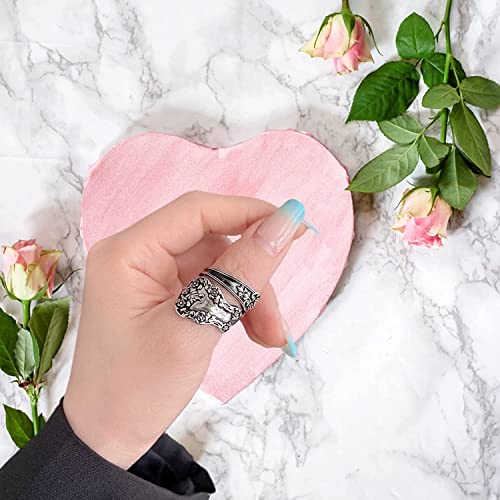 LRGKMCWTOB Retro Flower Ring 925 Sterling Silver Vintage Flower Stacking Band Ring Simple Thumb Statement Rings Victorian Flower Open Adjustable Boho Floral Statement Jewelry for Women (Size 8) - size: Size 8