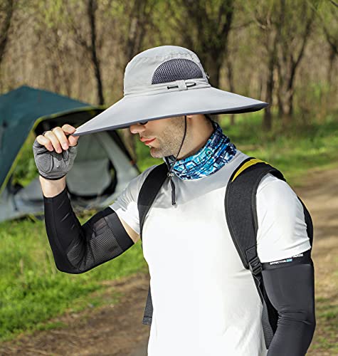 Leotruny Men Wide Brim Sun Hats UPF50+ Waterproof Breathable Bucket Hat for Fishing, Hiking, Camping - color: C04-light Grey