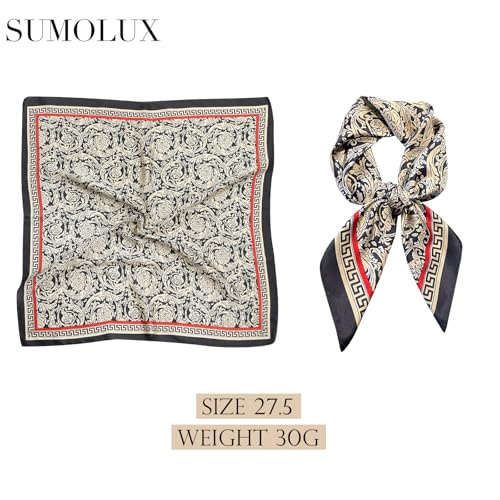 Sumolux Head Hair Scarf for Women Like Satin Silk Scarf Bandana Hair Wrapping Night Large Square Scarves 27.5" - color: Black Flowers