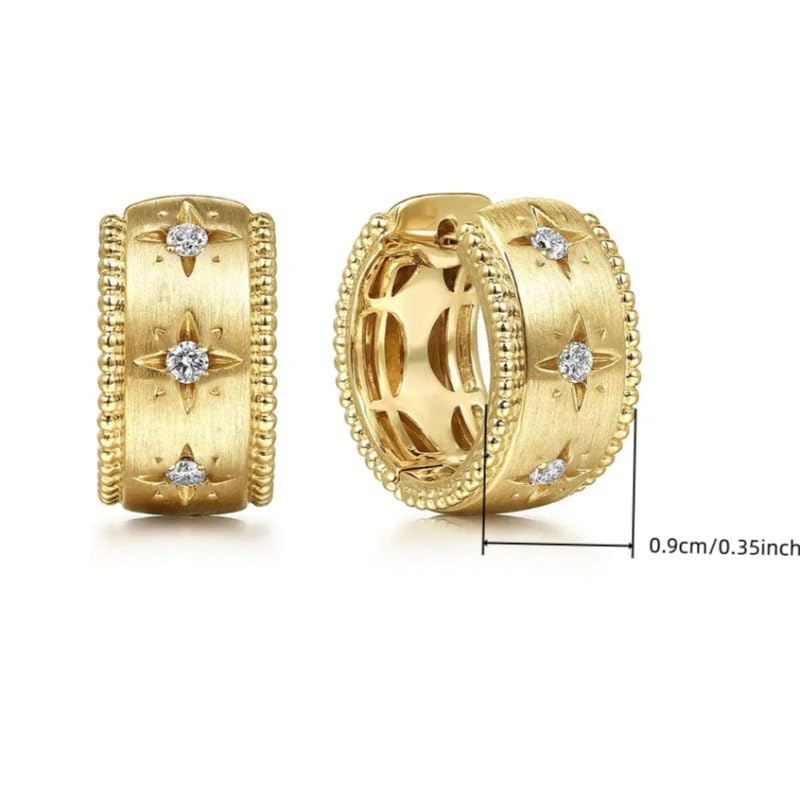 Vintage Star Zirconia Chunky Hoop Earrings for Women Wedding Daily Party Earrings Jewelry Gift - color: gold