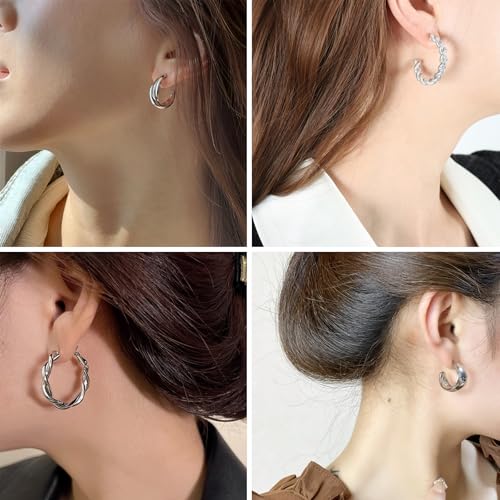 IFKM 36 PCS Silver Plated Jewelry Set with 3 PCS Necklace, 12 PCS Bracelet, 7 PCS Ear Cuffs Earring, 14 Pcs Knuckle Rings for Women Valentine Anniversary Birthday Friendship Gift - color: Trendy Silver Set