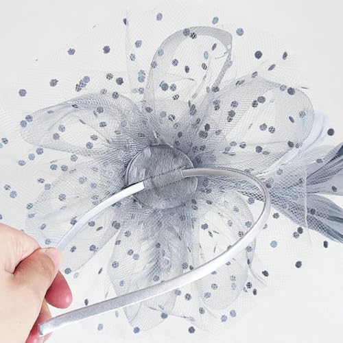 Fascinators Hat Pearl Earrings Necklace Bracelets Gloves 1920s Headband Hair Clips Women Flower Mesh Feather Headpiece Headwear Halloween Carnival Cocktail Wedding Tea Party Accessories Gray - color: Gray