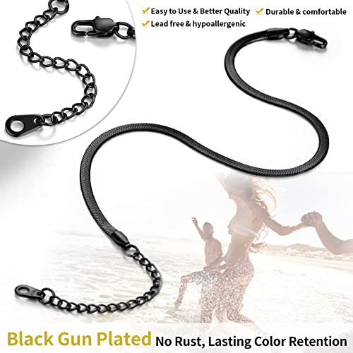 ChainsHouse Ankle Bracelets for Women, Stainless Steel Chain Anklets Waterproof, Women Summer Beach Jewelry Gift, Come with Box - color: 09. 3mm-Herringbone-Black