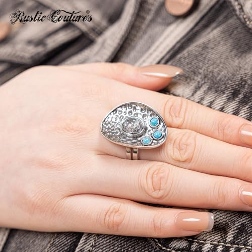 Montana West Rustic Couture's Bohemian Turquoise Cuff Ring for Women Cowgirl - color: Deep Turquoise