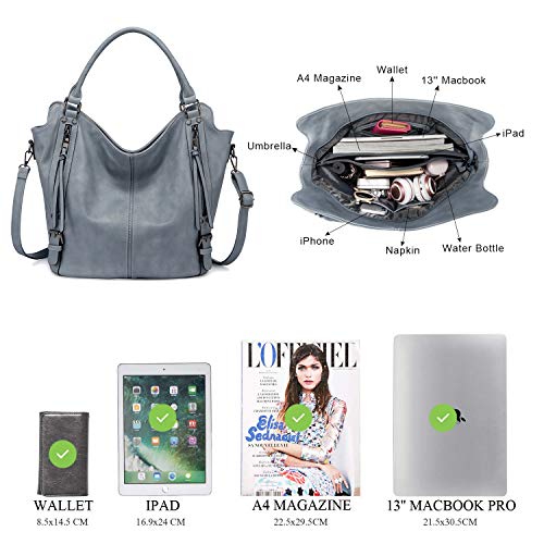 Tote Bag for Women PU Leather Shoulder Bags Fashion Hobo Bags Large Purse and Handbags with Adjustable Shoulder Strap - color: Light Blue