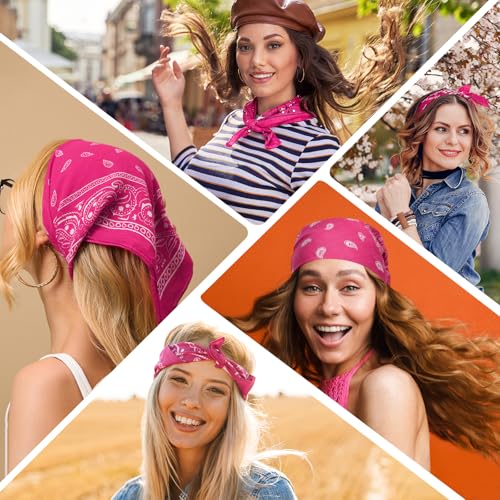 PLULON Bandanas for Men Women 4/12/24/30 Pack, Paisley Pattern Bandana Bulk Headbands Handkerchief Face Mask 100% Polyester - color: Hot Pink
