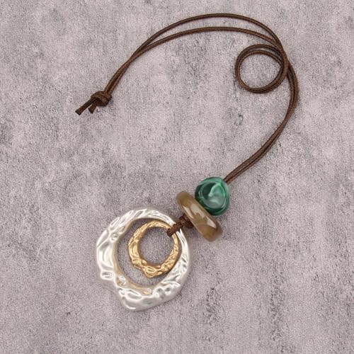 Jeilwiy Leather Necklace for Women Funky Necklace Choker String Cord Necklace with Pendant Boho Style Jewelry - style: Brown Sweater Necklace