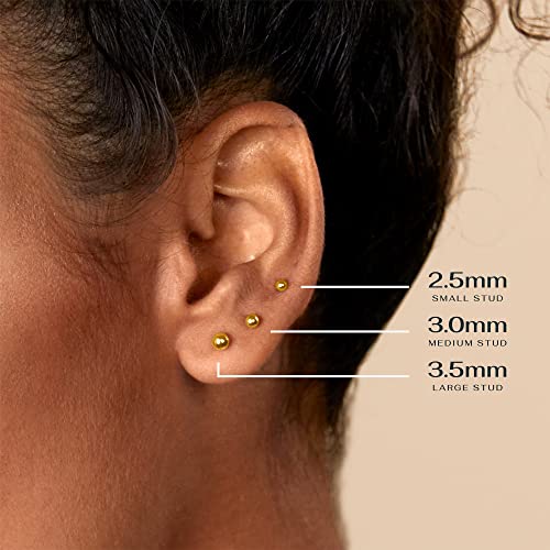 PAVOI 14K Gold Plated Solid 925 Sterling Silver Posts Dainty Ball Stud Flatback Earrings for Women - Cartilage Helix Piercing Jewelry - Small Screwbacks Stud Earrings for Women - color: White Gold
