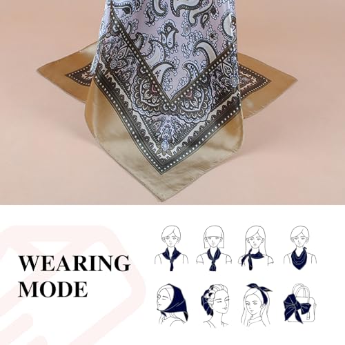 35 Inches Silk Head Scarf-Satin Hair Scarves Silk Bandana Scarf Headscarf for Women's Fashion Scarves - color: Paisley-camel