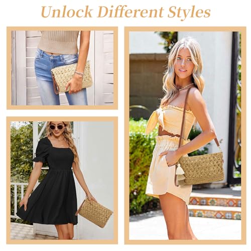 Small Straw Purse for Women Summer Clutch Purses Beach Woven Envelope Bag Raffia Shoulder,Straw Crossbody Bag boho - color: Flower Beige