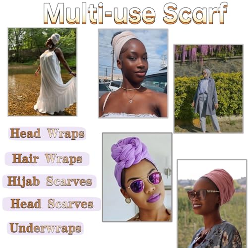 Head Wraps for Black Women, Breathable Headwrap Soft Long Hair Wraps Wide Headscarves for Locs Braids - color: 5pcs-(beige,light Grey,pink, Light Purple,white)