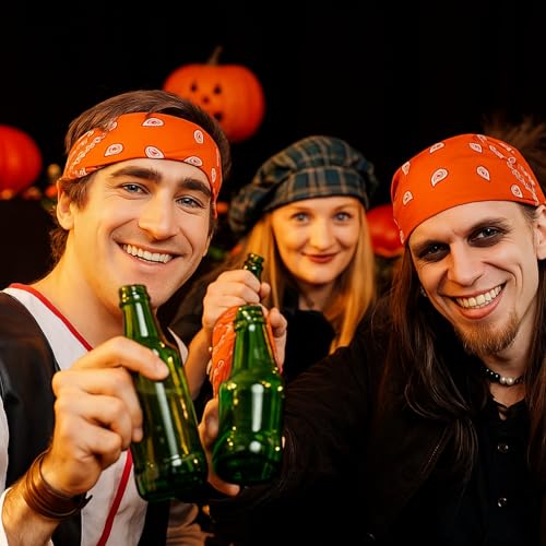 Blulu 12 Pack Neon Bandanas Bulk Multi Purpose Paisley Cowboy Bandanas for Men Women Headband Western Music Festival Rave - color: Orange